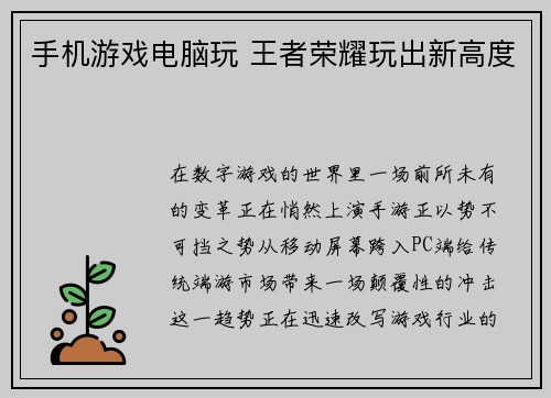 手机游戏电脑玩 王者荣耀玩出新高度